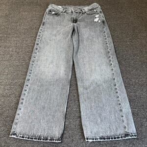 Gap Low Stride Wide Leg Jeans Women's 28 Gray Denim Light‎ Wash Grunge Skater